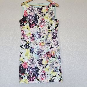 TAHARI ASL Floral Print Sleeveless Sheath Dress SIZE 12